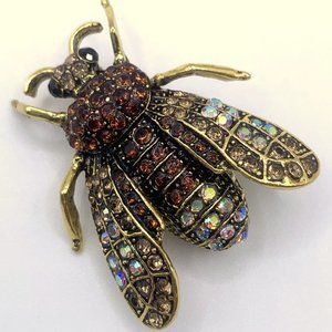 New Cute 3D Rhinestone Large Insect Fly Brooch Pin 1.5" Gift Animal Retro Brown